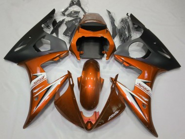 Custom 2003-2004 Yamaha R6 Motorcycle Fairings - Orange White Matte Black