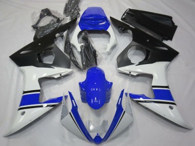 Custom 2003-2004 Yamaha R6 Motorcycle Fairings - White Blue Matte Black