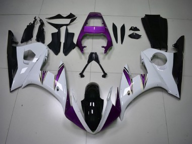 Custom 2003-2004 Yamaha R6 Motorcycle Fairings - White Purple Glossy Black