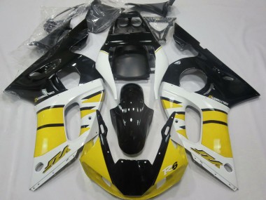 Custom 1998-2002 Yamaha R6 Motorcycle Fairings - Yellow White Glossy Black