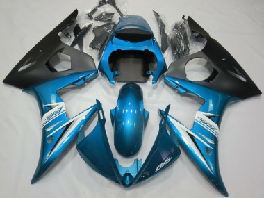 Custom 2003-2004 Yamaha R6 Motorcycle Fairings - Blue White Matte Black