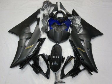 Custom 2008-2016 Yamaha R6 Motorcycle Fairings - Glossy Black Matte Black Blue Gold Decals