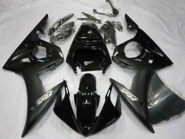 Custom 2003-2004 Yamaha R6 Motorcycle Fairings - Glossy Black Matte Black White Decals