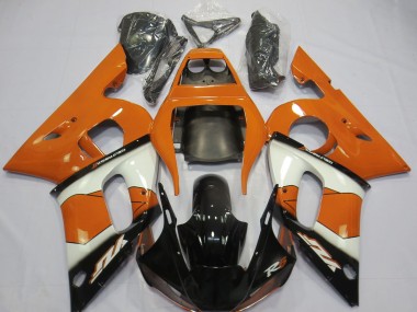Custom 1998-2002 Yamaha R6 Motorcycle Fairings - Orange White Glossy Black