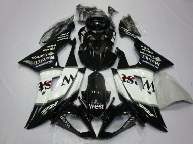 Custom 2008-2016 Yamaha R6 Motorcycle Fairings - Glossy Black White West Michelin
