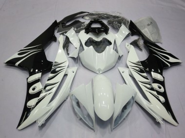 Custom 2008-2016 Yamaha R6 Motorcycle Fairings - White Glossy Black Flame