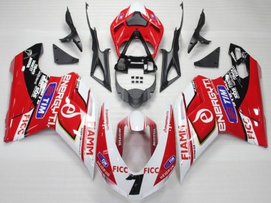 Custom 2007-2014 Ducati 848 1098 1198 Motorcycle Fairings - White Red Blue Glossy Black Ficc Fiamm 7