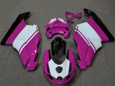 Custom 2003-2004 Ducati 749 999 Motorcycle Fairings - White Pink Glossy Black