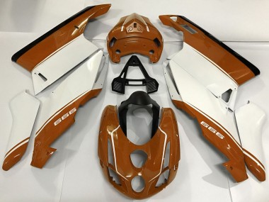 Custom 2003-2004 Ducati 999 Motorcycle Fairings - White Brown Black