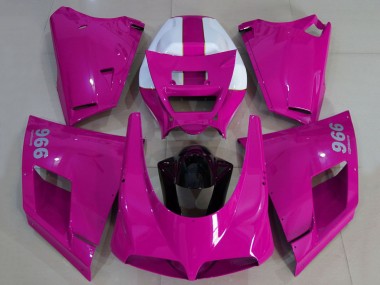 Custom 1993-2005 Ducati 996 Motorcycle Fairings - Glossy Pink White Black