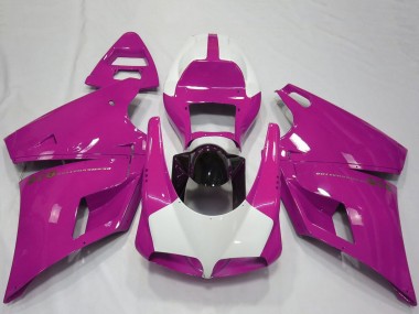 Custom 1993-2005 Ducati 916 Motorcycle Fairings - Pink White Glossy Black Performance
