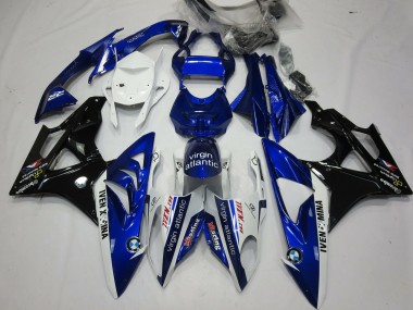 Custom 2009-2014 BMW S1000RR Motorcycle Fairings - White Blue Glossy Black Virgin Atlantic