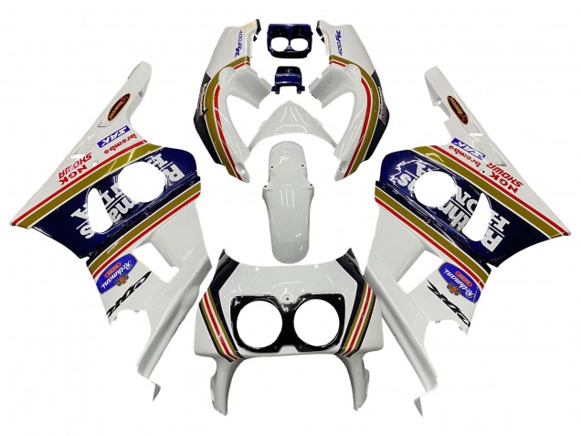 1990-1999 Honda CBR400RR NC29 Motorcycle Fairings - White Gold Red Dark Blue Rothmans