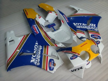 Custom 1988-1992 Honda VFR400R NC30 Motorcycle Fairings - White Blue Yellow Rothmans