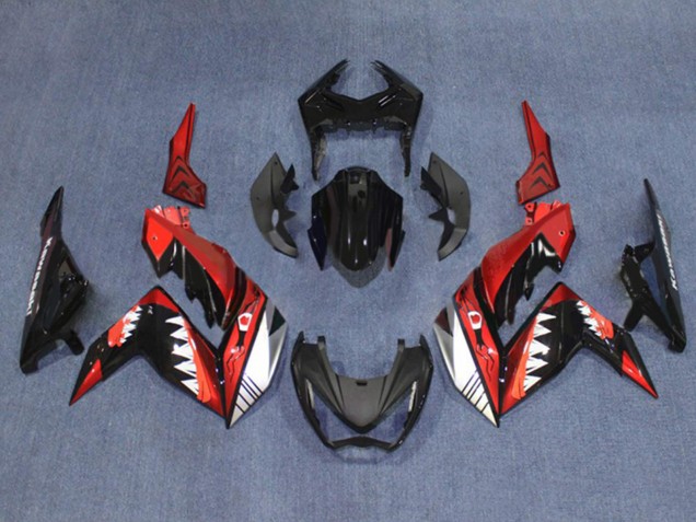 2015-2016 Kawasaki Z250/Z300 Motorcycle Fairings - Red White Glossy Black Shark