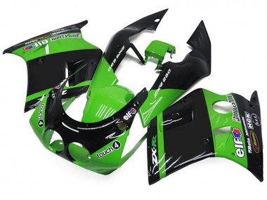 Custom 1989-1990 Kawasaki ZXR250 Motorcycle Fairings - Green Glossy Black Elf Touch4 Bridgestone