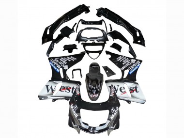 Custom 1993-2007 Kawasaki ZZR400 Motorcycle Fairings - Glossy Black White West