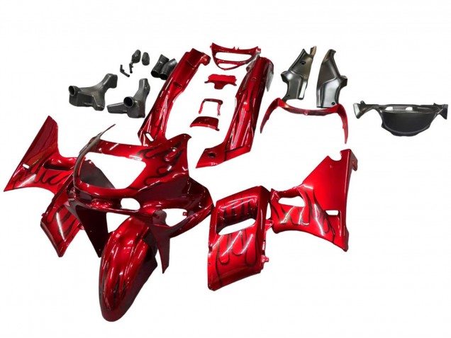 1998-2003 Kawasaki ZZR600 Motorcycle Fairings - Red with Black Flame