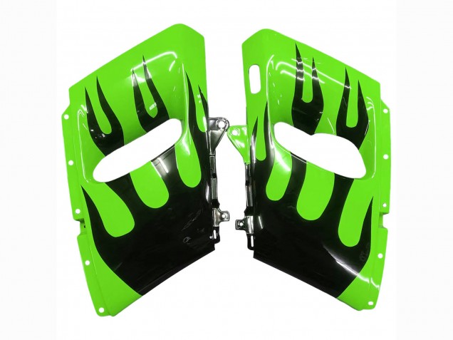 1998-2003 Kawasaki ZZR600 Motorcycle Fairings - Green Glossy Black Flame