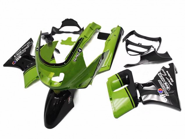 1998-2003 Kawasaki ZZR600 Motorcycle Fairings - Green Glossy Black Elf Touch4 Bridgestone