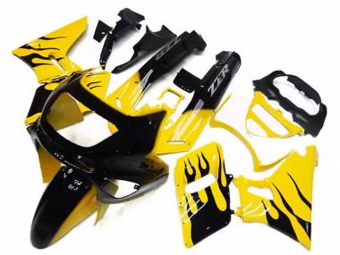 Custom 1993-2007 Kawasaki ZZR400 Motorcycle Fairings - Yellow Black Flame
