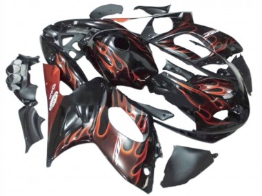 Custom 1996-2007 Yamaha YZF600R Thundercat Motorcycle Fairings - Black with Dark Orange Flame