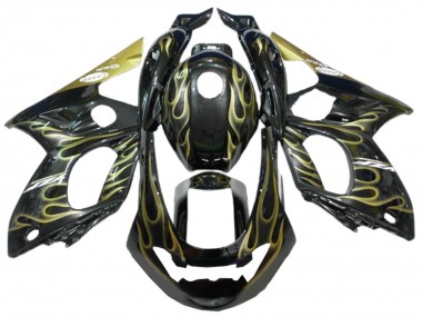 Custom 1996-2007 Yamaha YZF600R Thundercat Motorcycle Fairings - Black with Gold Flame