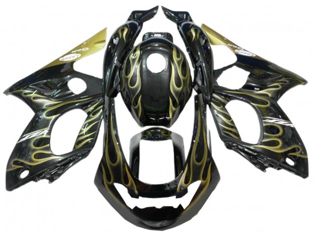 1996-2007 Yamaha YZF600R Thundercat Motorcycle Fairings - Black with Gold Flame