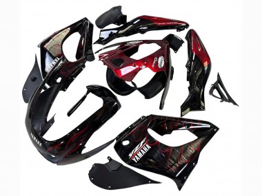 Custom 1997-2007 Yamaha YZF 1000R Thunderace Motorcycle Fairings - Black with Dark Red Flame