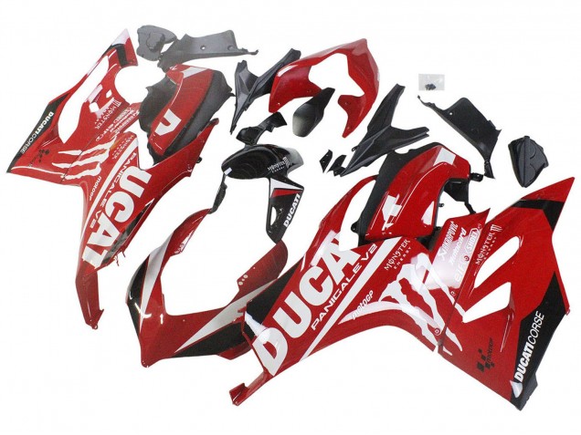 2020-2024 Ducati Panigale V2 Motorcycle Fairings - Red Glossy Black Monster Corse