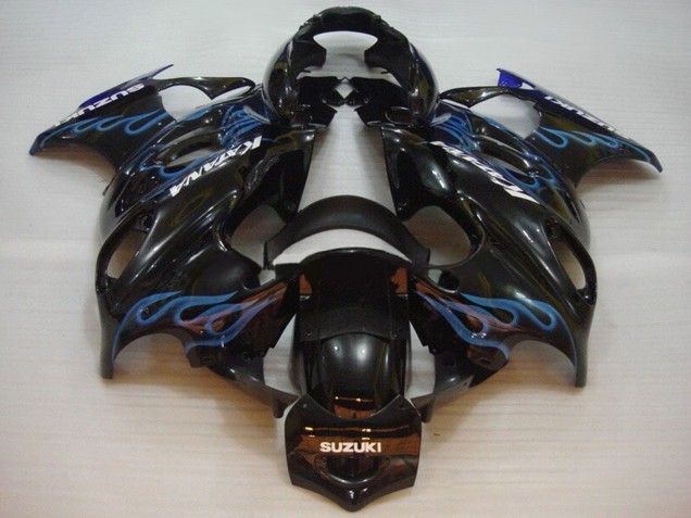 2004-2006 Suzuki GSX600F/GSX750F Motorcycle Fairings - Glossy Black Blue Flame