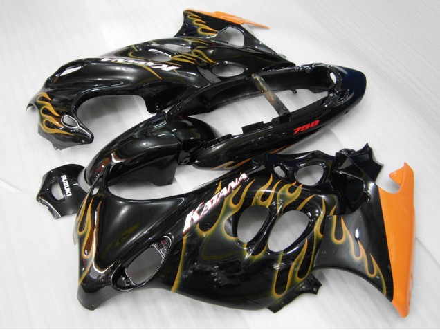 2004-2006 Suzuki GSX600F/GSX750F Motorcycle Fairings - Glossy Black Orange Flame Katana