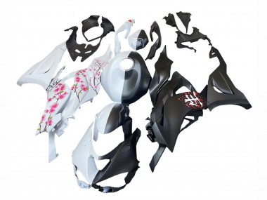 Custom 2023-2025 Kawasaki ZX6R Motorcycle Fairings - Black White with Flower