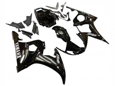 Custom 2003-2004 Yamaha YZF R6 Motorcycle Fairings - Glossy Black White Decals