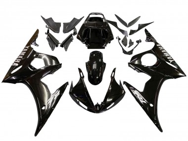 Custom 2003-2004 Yamaha YZF R6 Motorcycle Fairings - Glossy Black White Decals