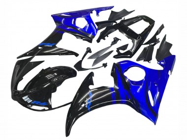 Custom 2003-2004 Yamaha YZF R6 Motorcycle Fairing - Blue Glossy Black