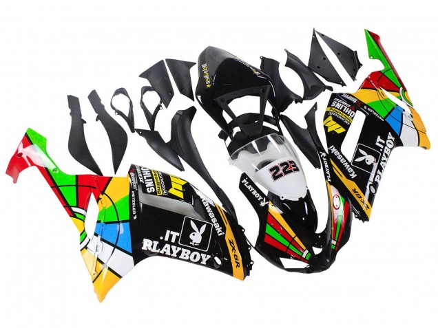 2007-2008 Kawasaki ZX6R Motorcycle Fairings - Colorful Playboy 223