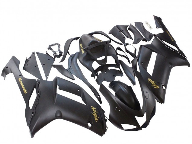 2007-2008 Kawasaki ZX6R Motorcycle Fairings - Matte Black with Yellow Logo Ninja