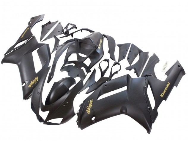 2007-2008 Kawasaki ZX6R Motorcycle Fairings - Matte Black with Yellow Logo Ninja