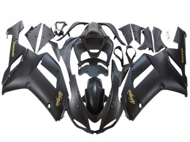 Custom 2007-2008 Kawasaki ZX6R Motorcycle Fairings - Matte Black with Yellow Logo Ninja