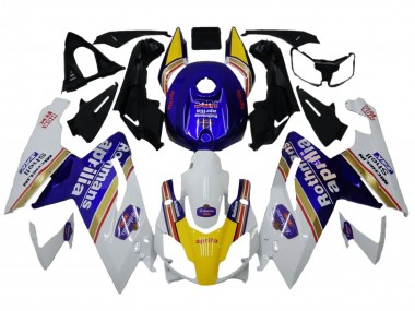 Custom 2006-2011 Aprilia RS125 Motorcycle Fairings - White Blue Yellow Rothmans