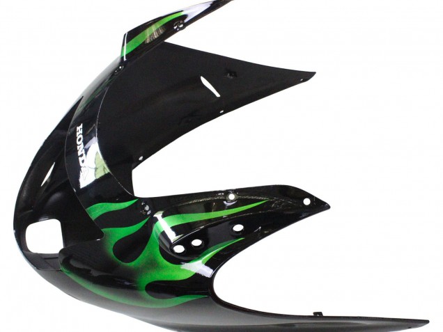 1996-2007 Honda CBR1100XX Blackbird Motorcycle Fairing - Glossy Black Green Flame