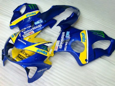 Custom 1999-2000 Honda CBR600 F4 Motorcycle Fairings - Blue Yellow Green Monster
