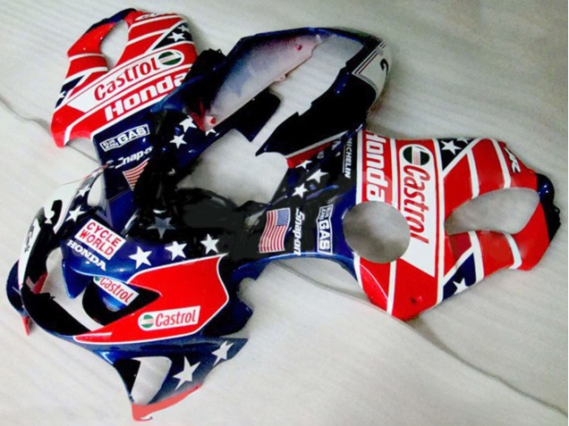 1999-2000 Honda CBR600 F4 Motorcycle Fairings - Red White Blue Glossy Black Star Castrol