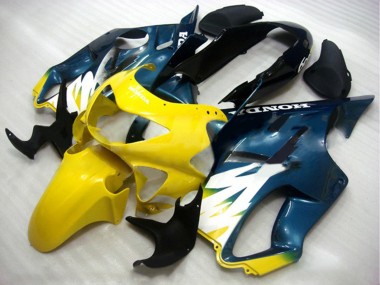 Custom 1999-2000 Honda CBR600 F4 Motorcycle Fairings - Yellow Dark Blue Glossy Black