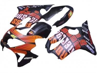 Custom 1999-2000 Honda CBR600 F4 Motorcycle Fairings - Matte Black Orange Rossi Repsol 46