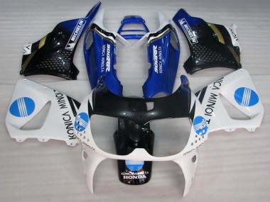 Custom 1994-1995 Honda CBR900RR 893 Motorcycle Fairings - White Blue Glossy Black Konica Minolta