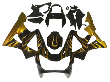 Custom 2000-2001 Honda CBR900RR 929 Motorcycle Fairings - Glossy Black Gold Flame
