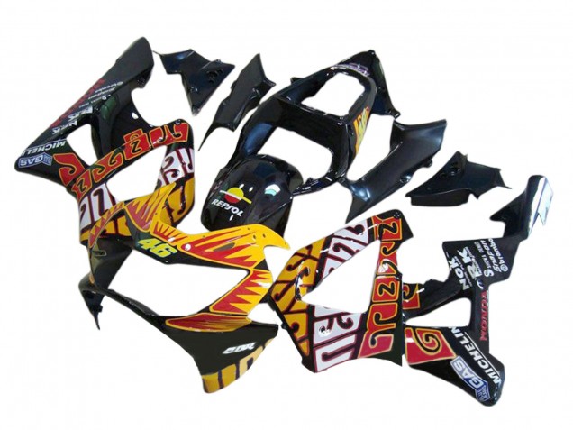 2000-2001 Honda CBR900RR 929 Motorcycle Fairings - Glossy Black Orange Repsol Rossi