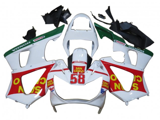 2000-2001 Honda CBR900RR 929 Motorcycle Fairings - White Red Green Castrol San Carlo